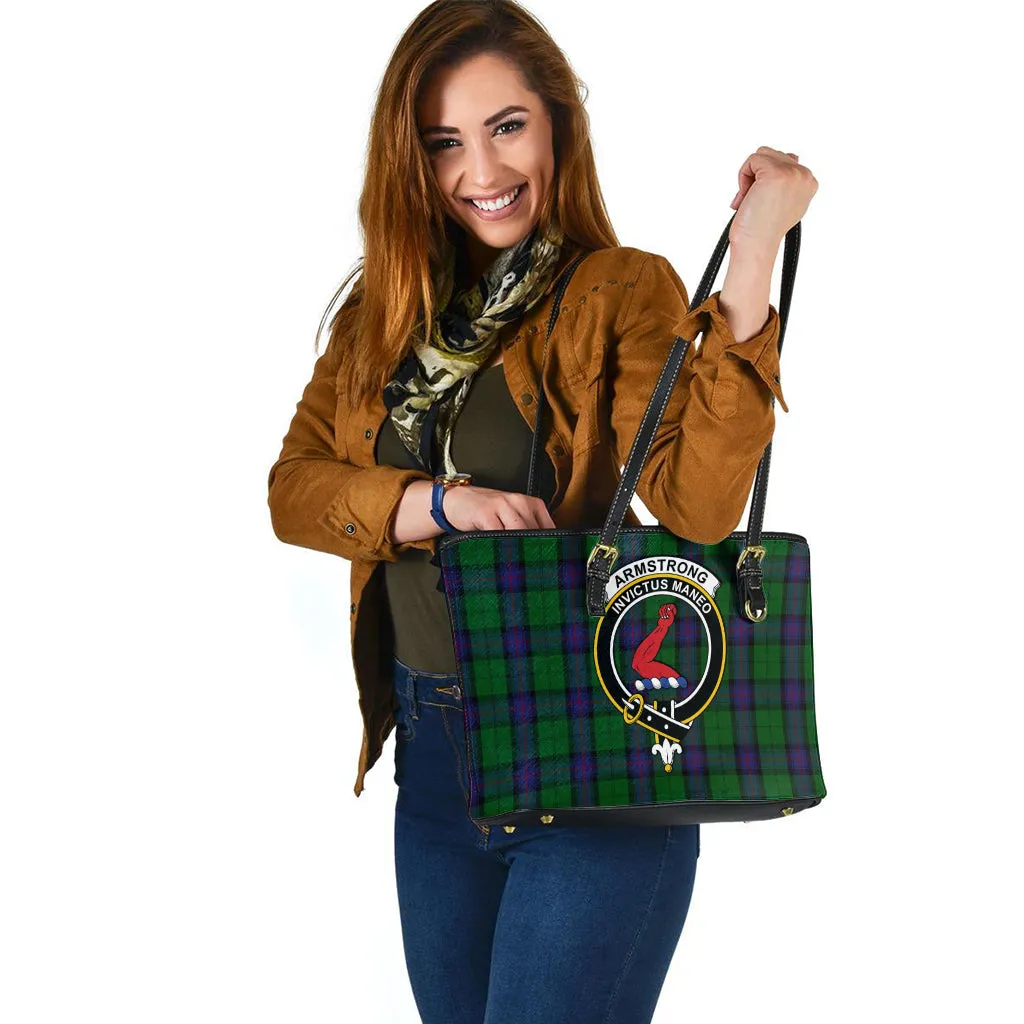 Armstrong Tartan Leather Tote Bag with Family Crest
