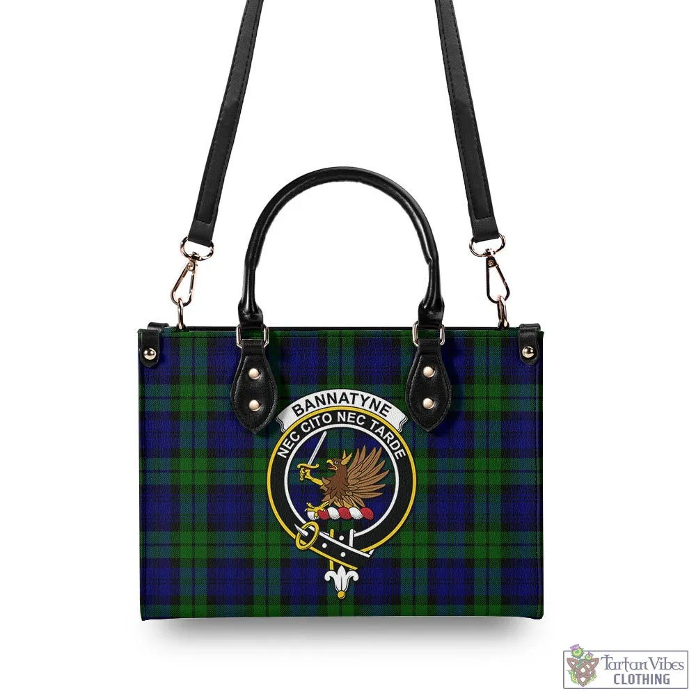 Bannatyne Tartan Luxury Leather Handbags with Family Crest