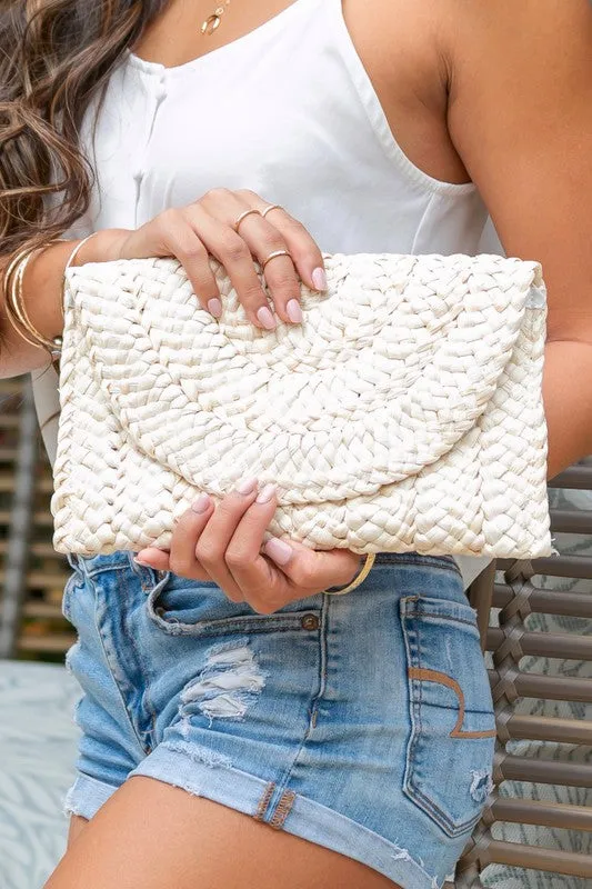 Beautiful Lightweight Fold Over Straw Clutch