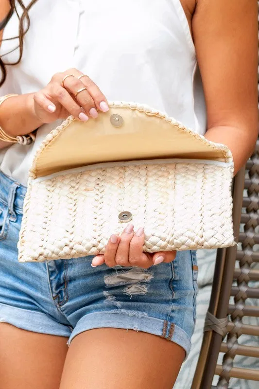 Beautiful Lightweight Fold Over Straw Clutch