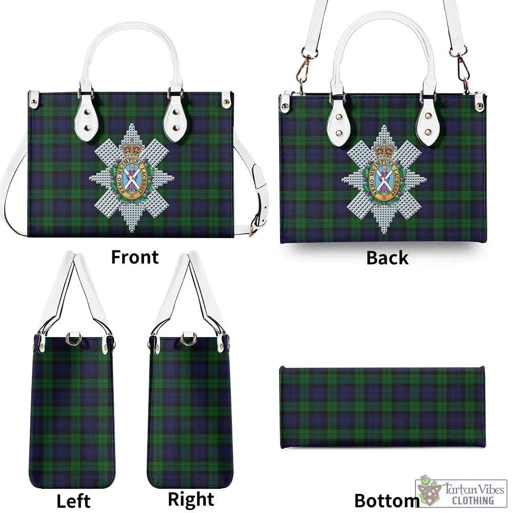 Black Watch Tartan Luxury Leather Handbags with Family Crest