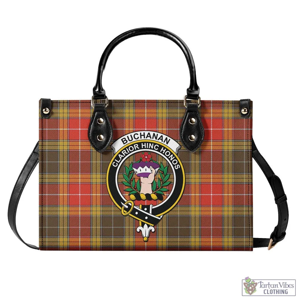 Buchanan Old Set Weathered Tartan Luxury Leather Handbags with Family Crest