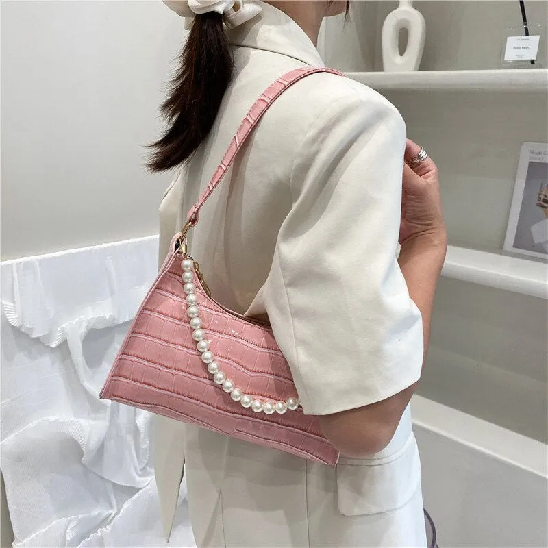 Chic and Posh Mini Handbags with Pearl Band Accent