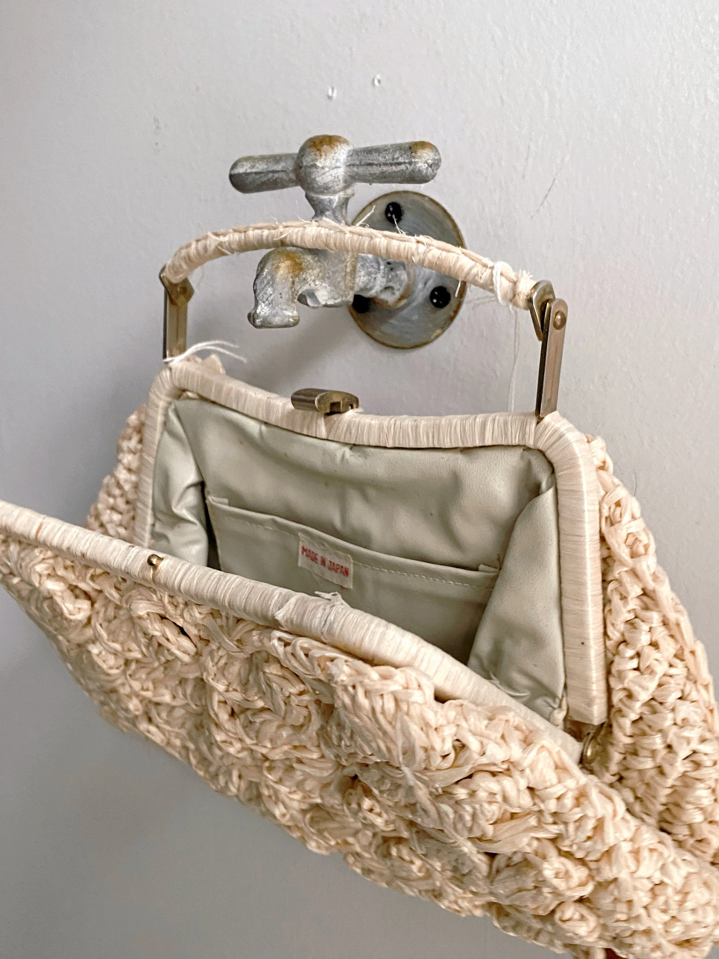 Cream Straw Clutch Purse