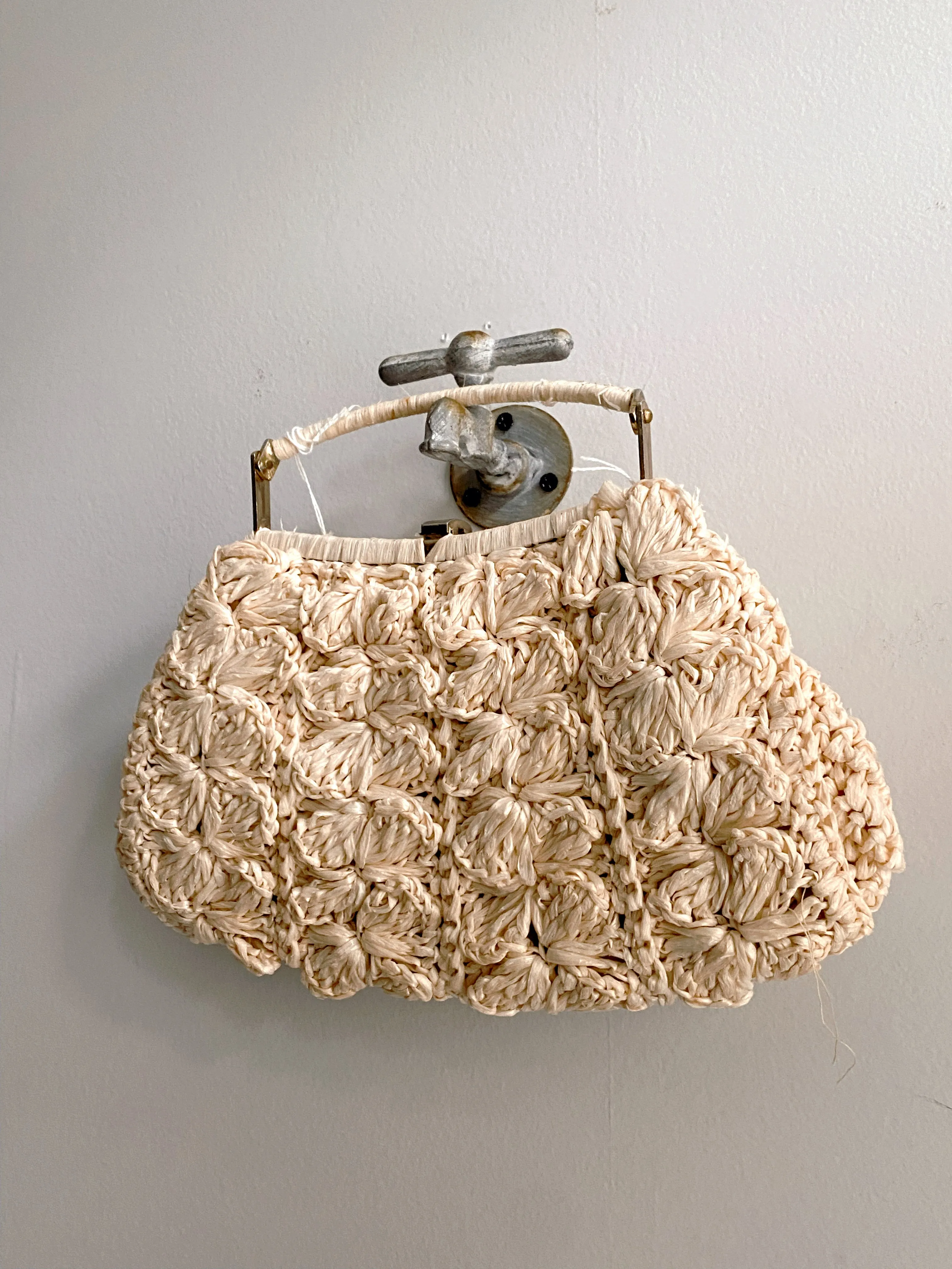 Cream Straw Clutch Purse
