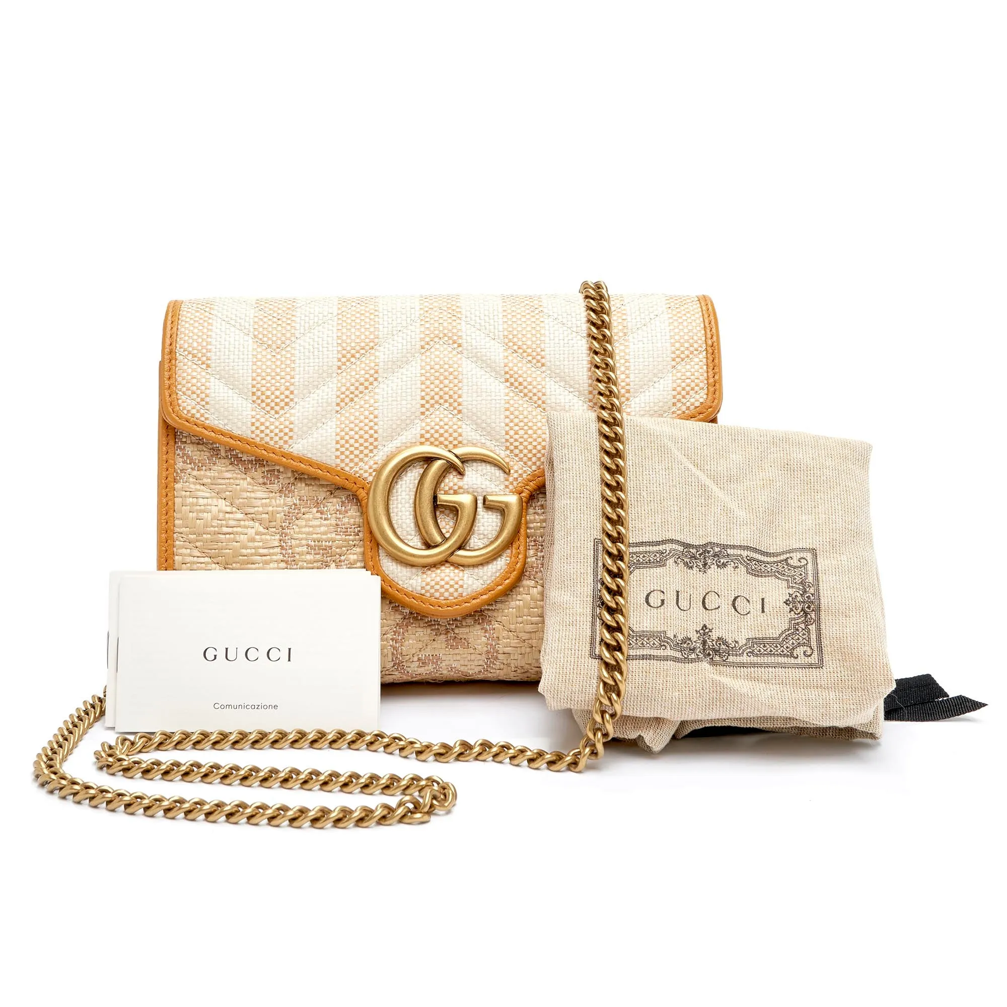 Gucci Raffia GG Monogram Matelassé Chain Wallet