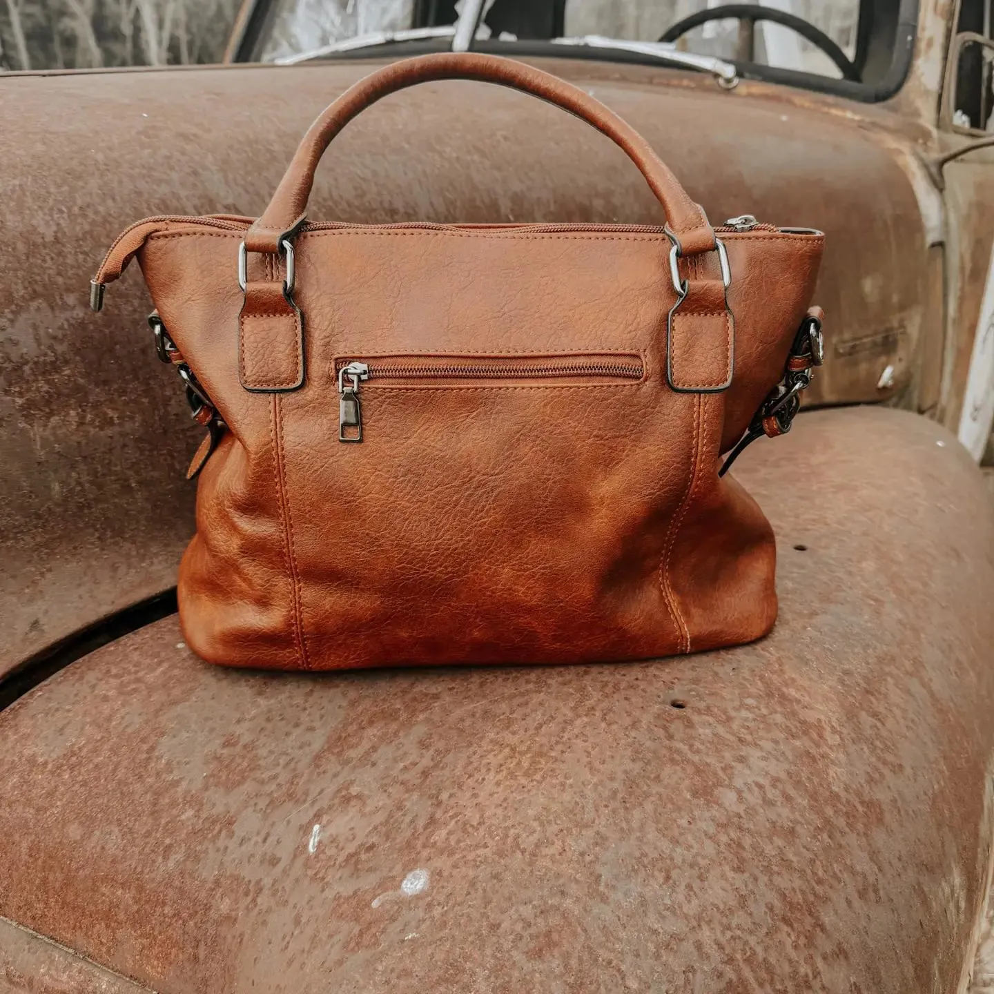 Leather Buckle Purse Tote