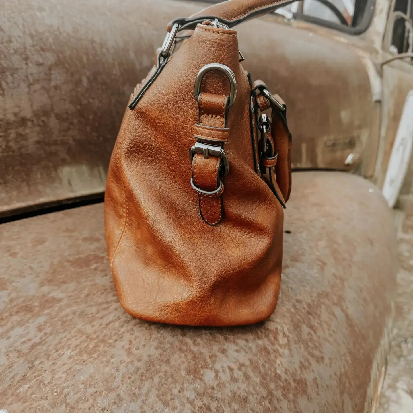 Leather Buckle Purse Tote