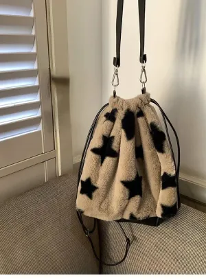 UAKISS  -  2024 Japanese Sweet Fluffy Star Backpacks Kawaii Casual Streetwear Bags for Women Trendy Y2k Drawstring Fashion Shoulder  Female