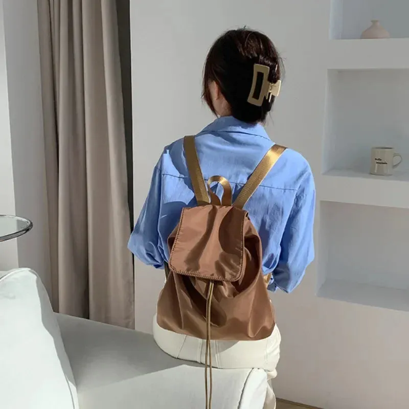 UAKISS  -  High-capacity Nylon Backpacks for Women Simple Solid Casual School Bag Chic Drawstring Rucksack Portability Bolsa Сумка