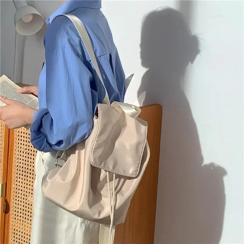 UAKISS  -  High-capacity Nylon Backpacks for Women Simple Solid Casual School Bag Chic Drawstring Rucksack Portability Bolsa Сумка
