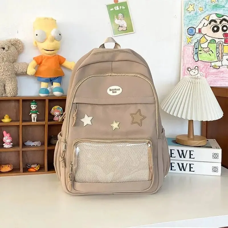 UAKISS  -  Pink Womens Backpack Cute Patchwork Transparent Fashion Backpacks Nylon Casual Large Capacity Travel Harajuku Female Bag