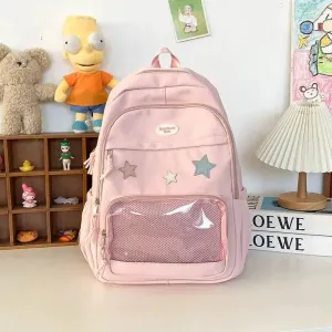 UAKISS  -  Pink Womens Backpack Cute Patchwork Transparent Fashion Backpacks Nylon Casual Large Capacity Travel Harajuku Female Bag