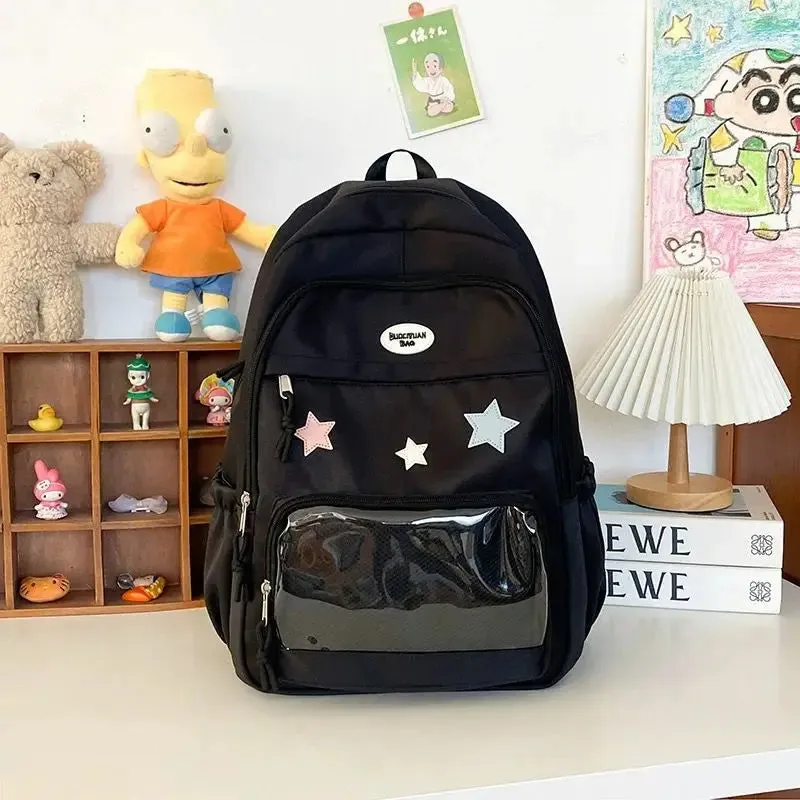 UAKISS  -  Pink Womens Backpack Cute Patchwork Transparent Fashion Backpacks Nylon Casual Large Capacity Travel Harajuku Female Bag