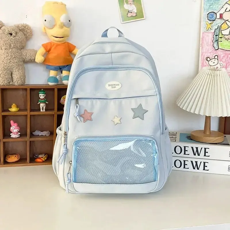 UAKISS  -  Pink Womens Backpack Cute Patchwork Transparent Fashion Backpacks Nylon Casual Large Capacity Travel Harajuku Female Bag