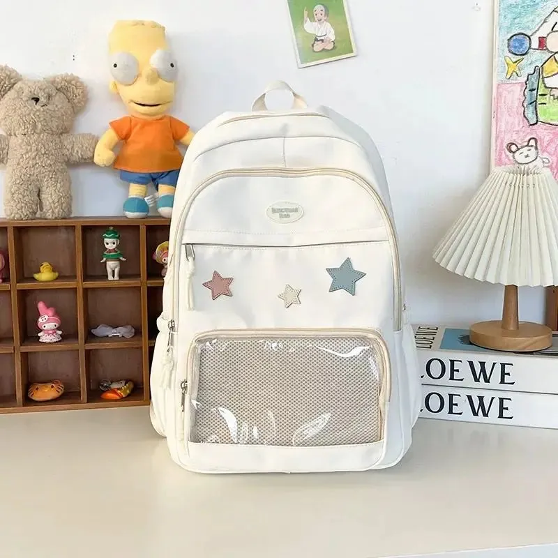 UAKISS  -  Pink Womens Backpack Cute Patchwork Transparent Fashion Backpacks Nylon Casual Large Capacity Travel Harajuku Female Bag