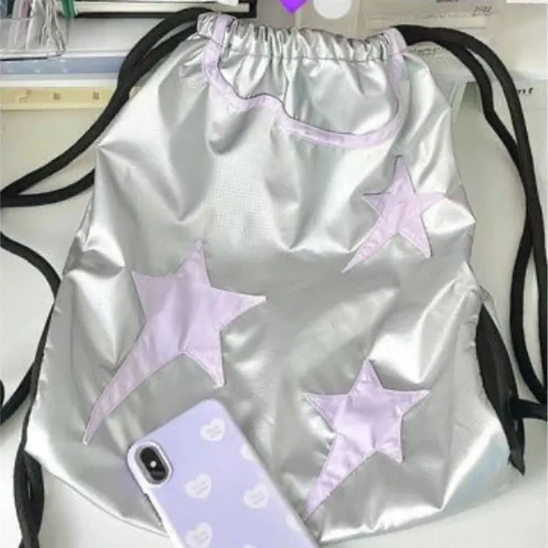 UAKISS  -  Popular Japanese Preppy Sweet Star Schoolbags Men Women Harajuku Y2k Aesthetic All Match Backpacks Drawstring Casual Kawaii Bags