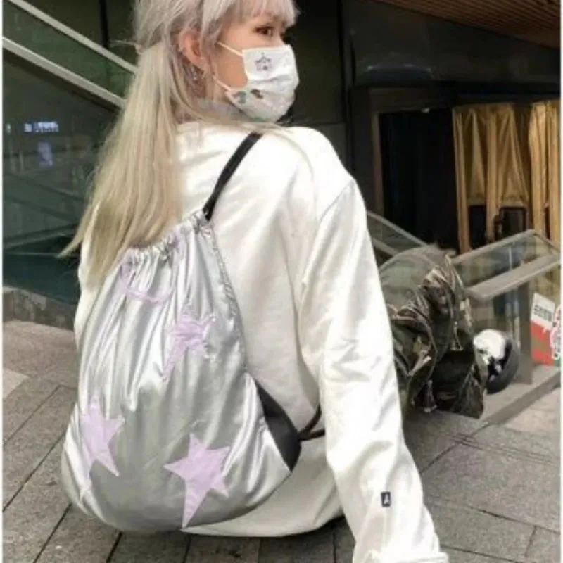 UAKISS  -  Popular Japanese Preppy Sweet Star Schoolbags Men Women Harajuku Y2k Aesthetic All Match Backpacks Drawstring Casual Kawaii Bags